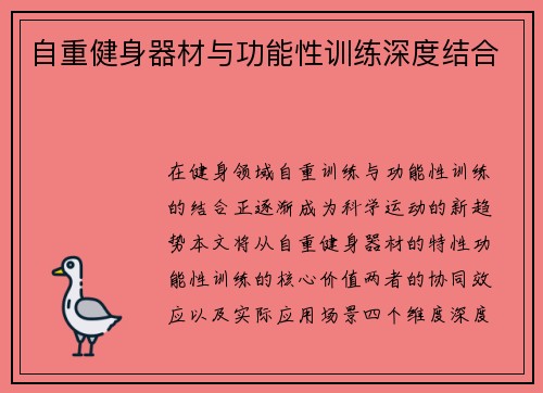自重健身器材与功能性训练深度结合