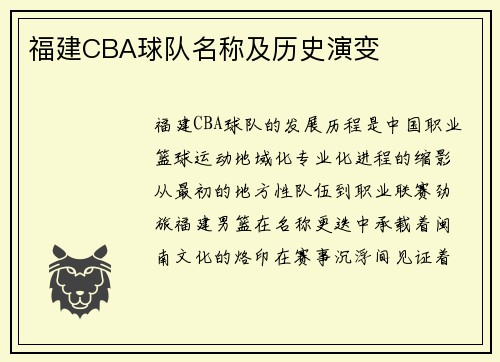福建CBA球队名称及历史演变