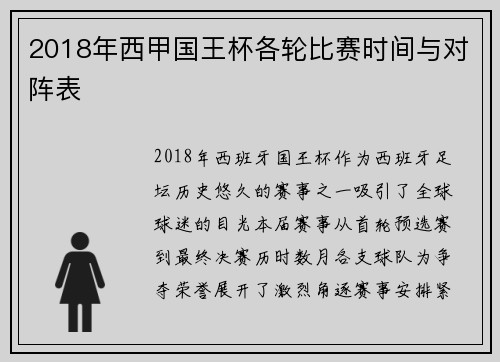 2018年西甲国王杯各轮比赛时间与对阵表