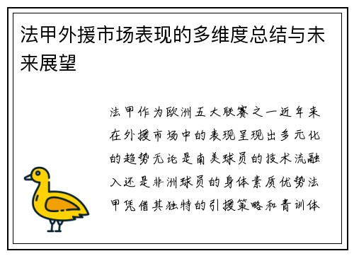 法甲外援市场表现的多维度总结与未来展望